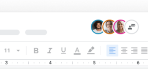 Snippet of the row of avatars at the top of Google Doc